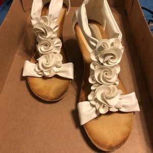 Cute Wedge White Sandals- Ribbon- Like Detailing